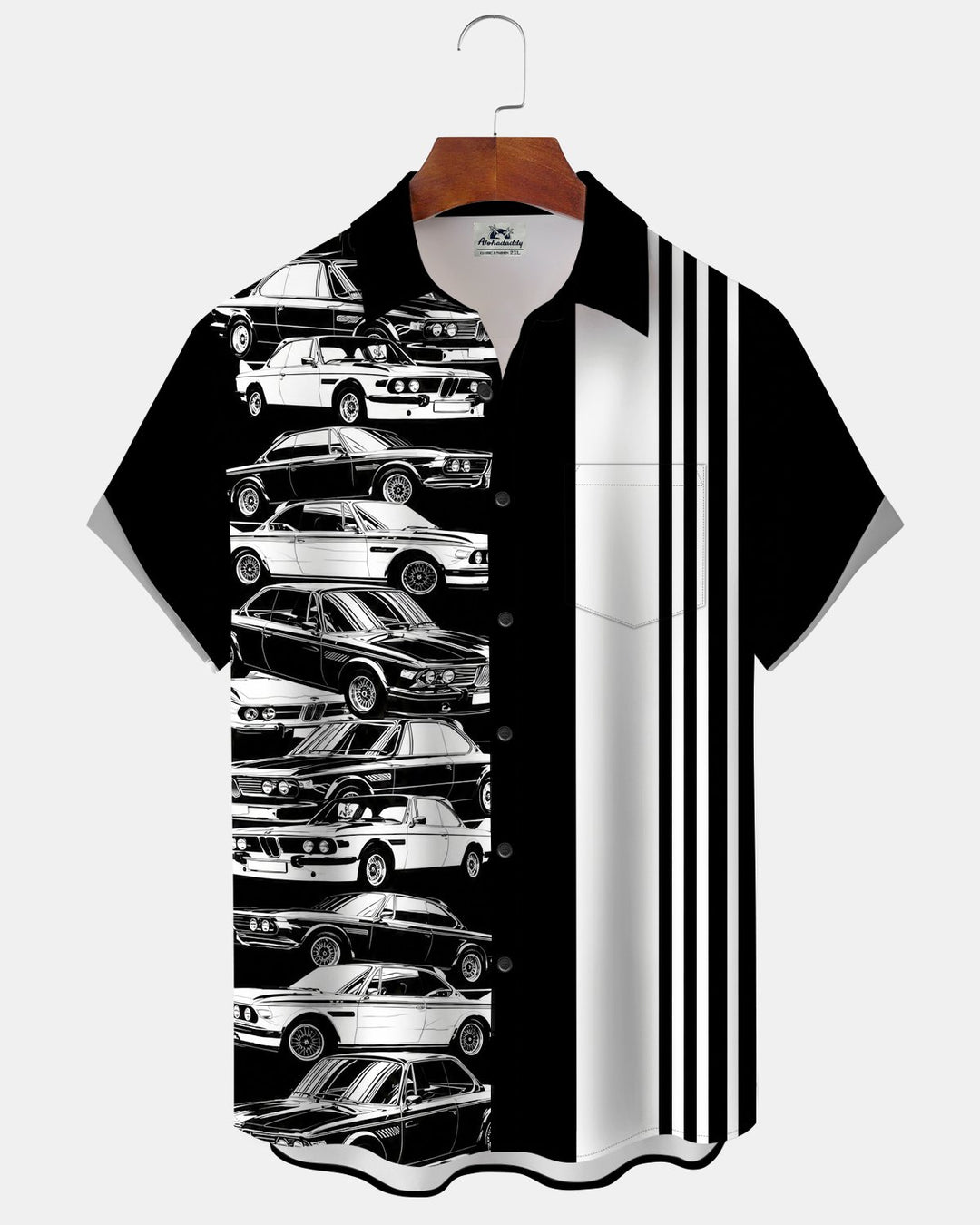 Alohadaddy® Retro Car Stripe Black and White Bowling Print Men&
