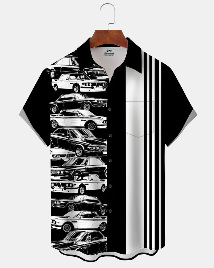 Alohadaddy® Retro Car Stripe Black and White Bowling Print Men&