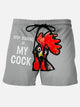 Short de bain super large sans plis à imprimé lettre coq pour homme Alohadaddy noir