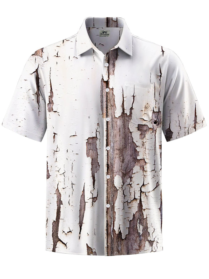 Alohadaddy® Vintage Abstract Rust Art Print Chest Pocket Men Short Sleeve Shirt Big &amp; Tall