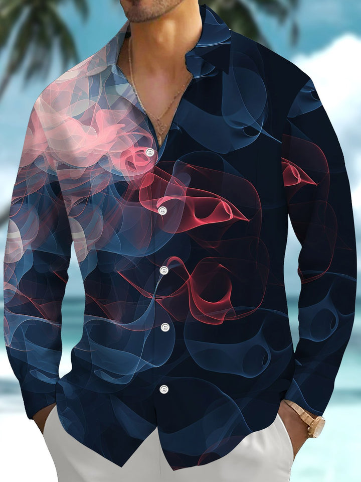 Alohadaddy® Casual Abstract Art Print Chest Pocket Men&