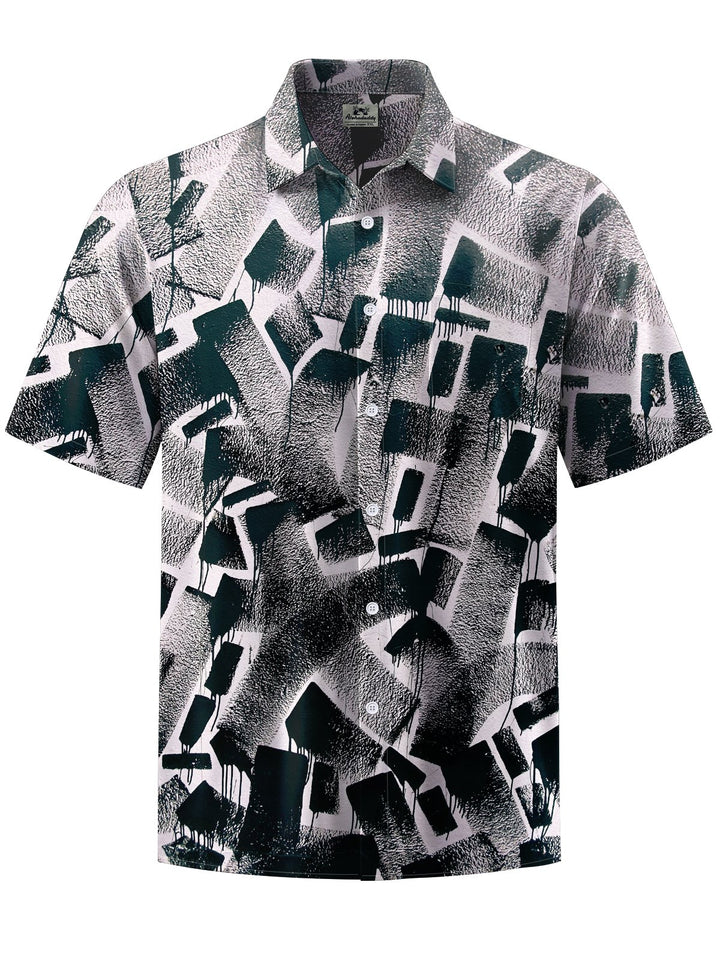 Alohadaddy® Casual Geometric Art Print Chest Pocket Men&