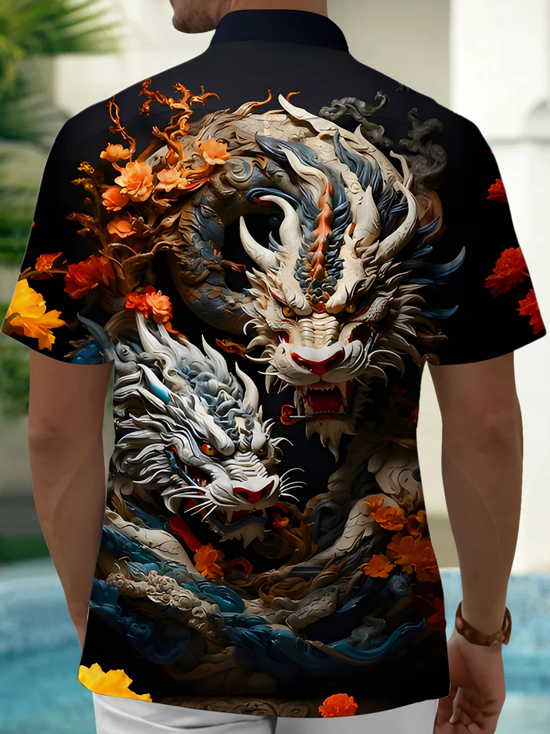 Alohadaddy® Vintage Dragon Print Art Pocket Stretch Men&