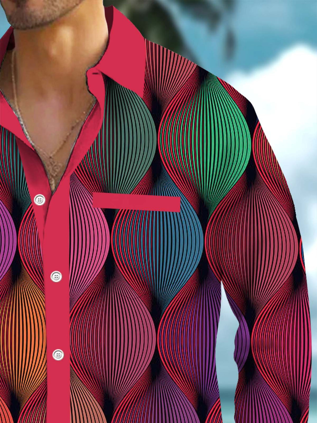 Alohadaddy® Retro Abstract Contrast Art Print Chest Pocket Men&