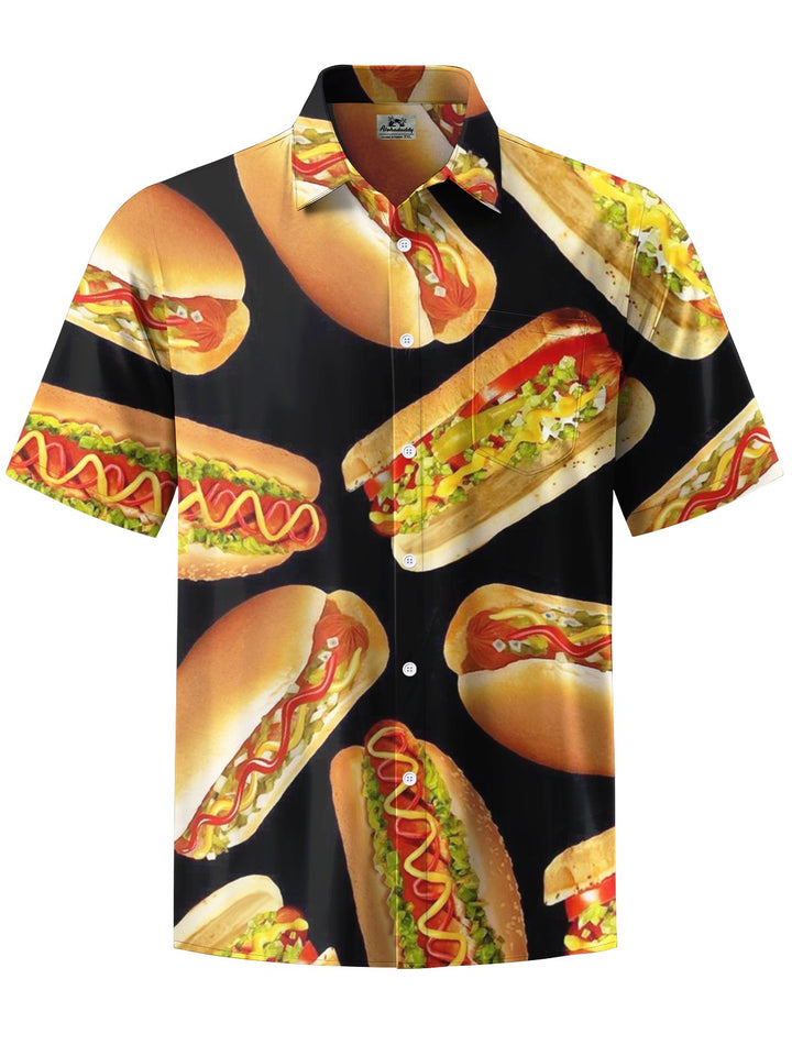 Alohadaddy® Retro Hot Dog Print Stretch Pocket Button Men&