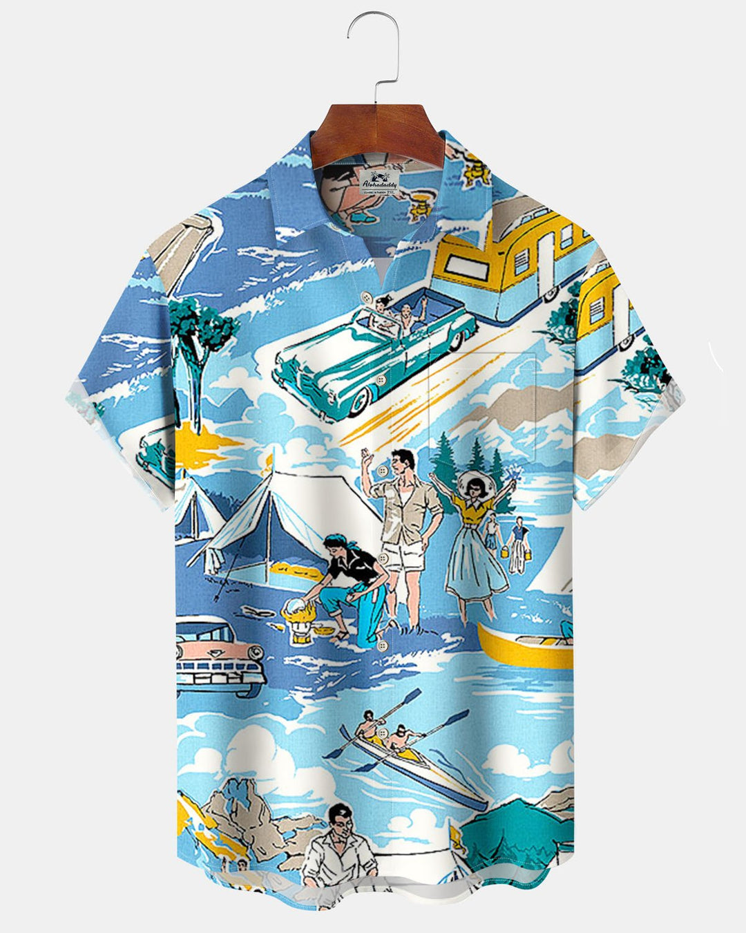 Alohadaddy® Hawaii Road Trip Cartoon Poster Print Pocket Elastic Button Men&