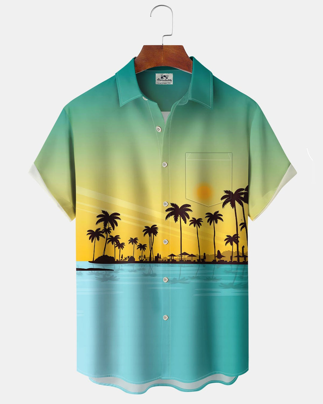 Alohadaddy® Hawaiian Palm Tree Gradient Print Art Button Cardigan Men&