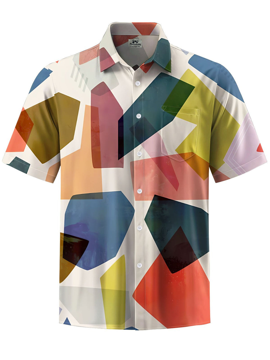 Alohadaddy® Casual Geometric Art Print Chest Pocket Men&