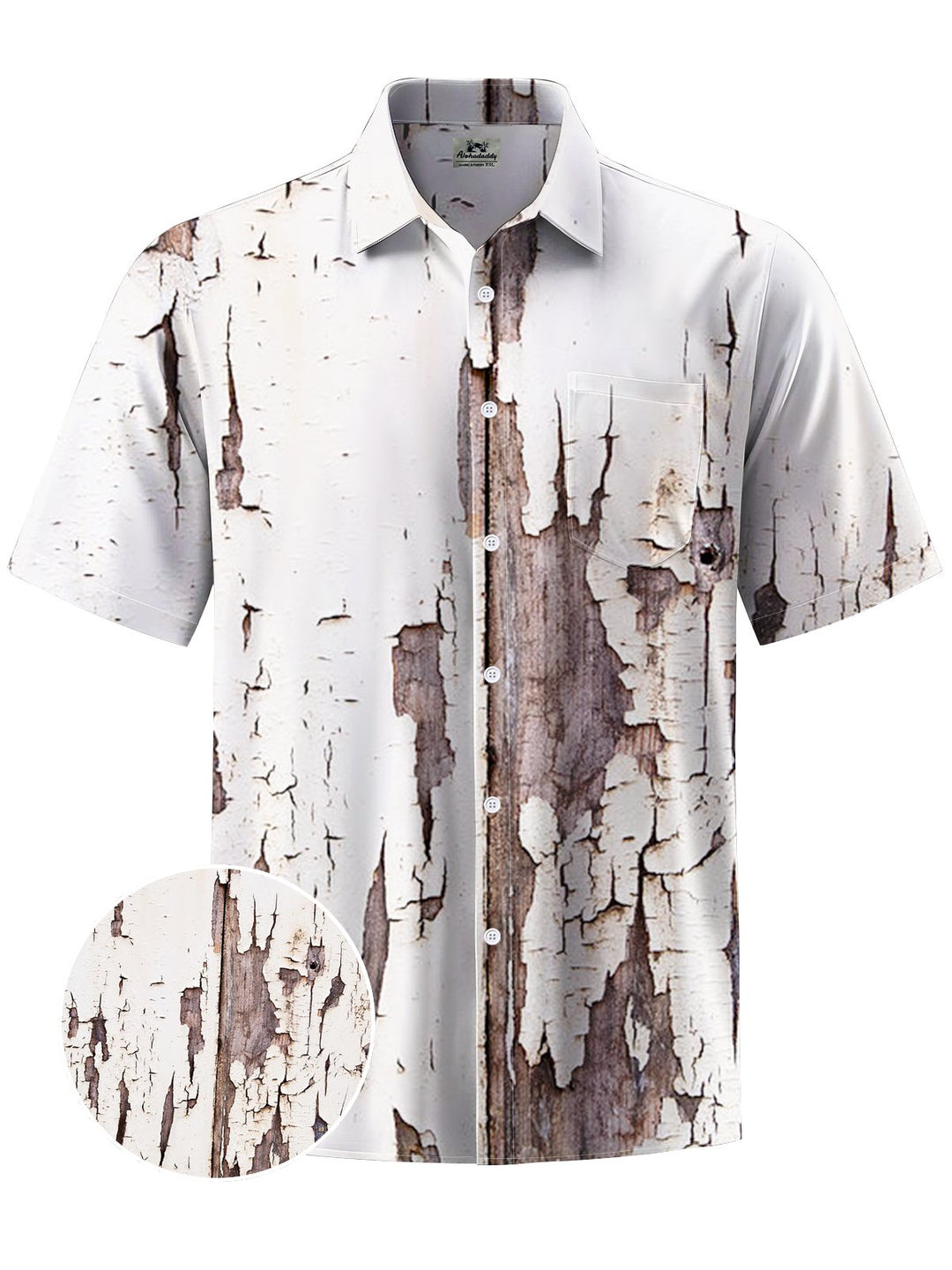 Alohadaddy® Vintage Abstract Rust Art Print Chest Pocket Men Short Sleeve Shirt Big &amp; Tall