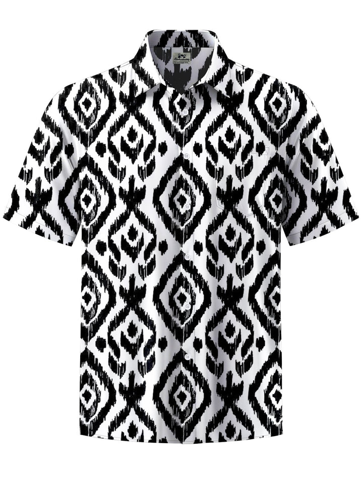 Alohadaddy® Casual Geometric Art Print Chest Pocket Men&
