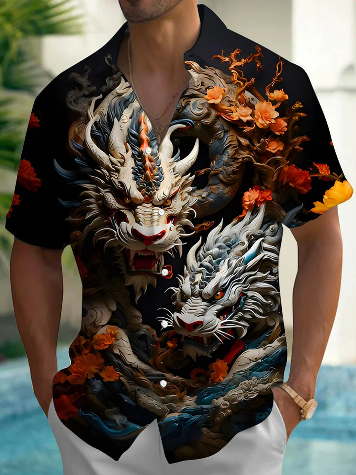 Alohadaddy® Vintage Dragon Print Art Pocket Stretch Men&