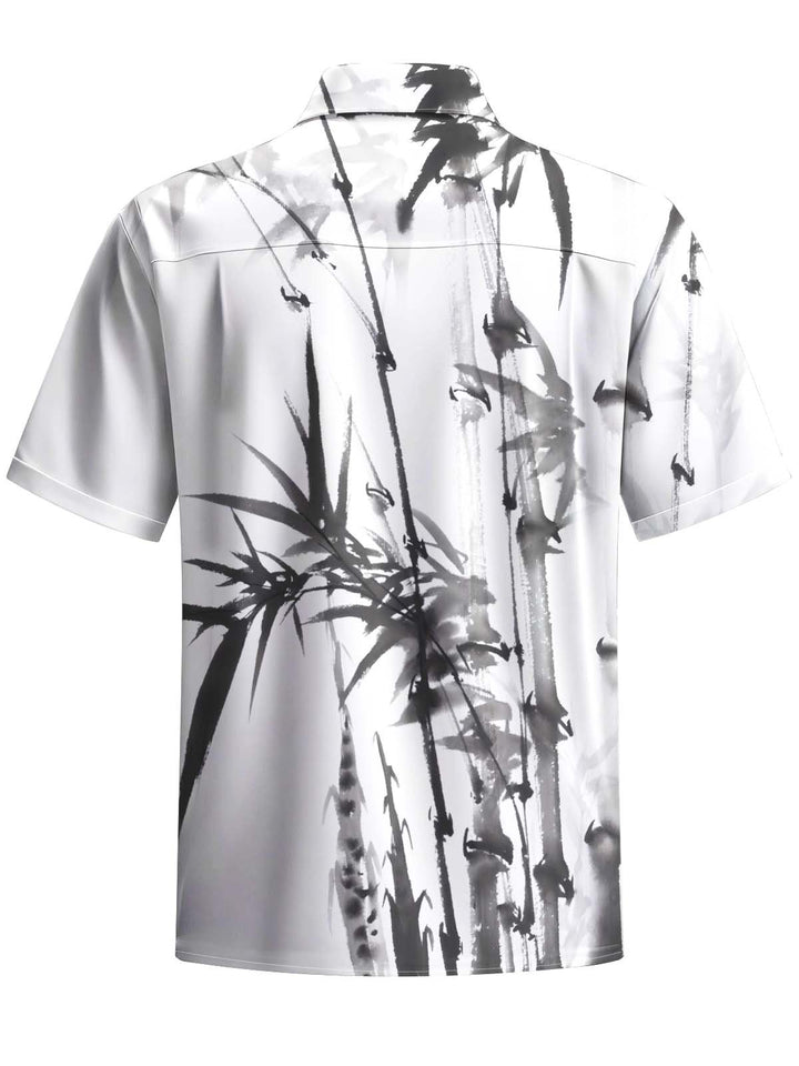 Alohadaddy® Casual Ink Painting Bamboo Print Art Chest Pocket Stretch Men&