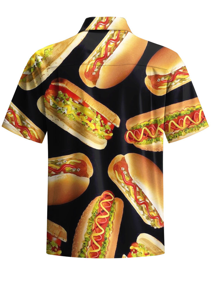 Alohadaddy® Retro Hot Dog Print Stretch Pocket Button Men&