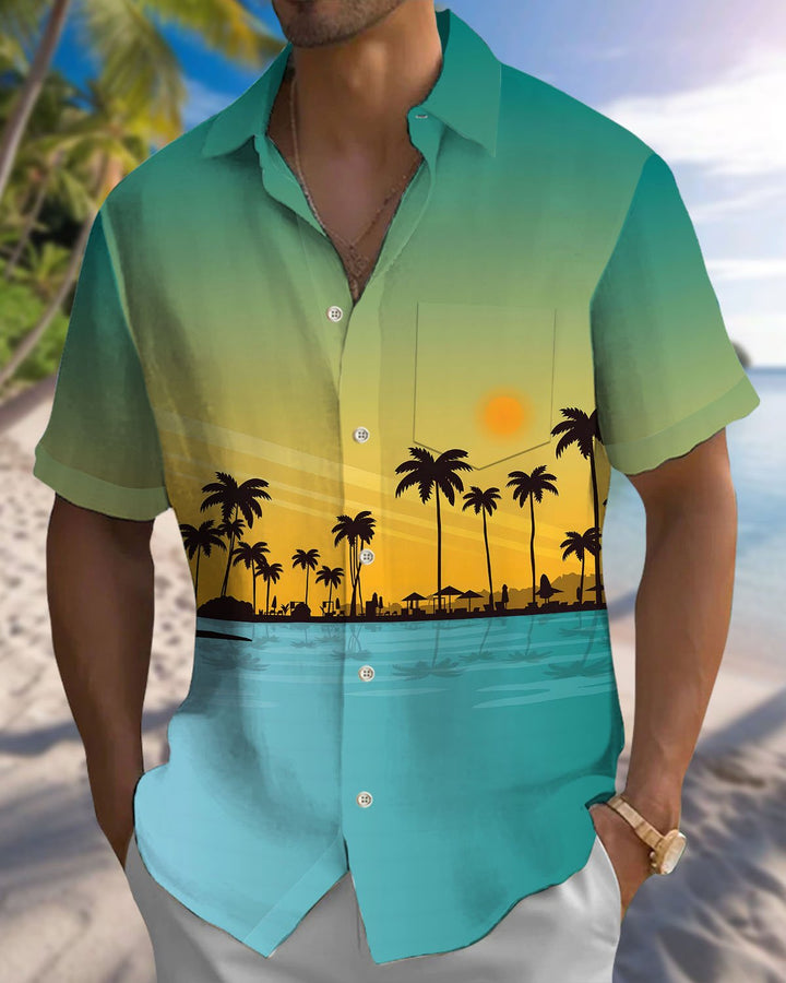 Alohadaddy® Hawaiian Palm Tree Gradient Print Art Button Cardigan Men&