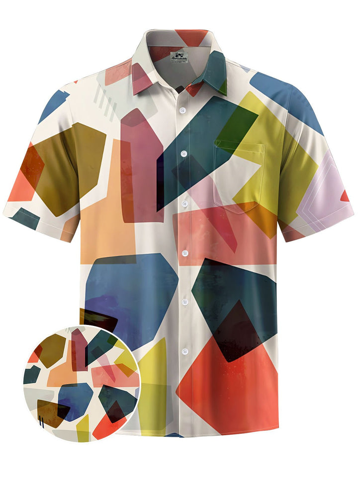 Alohadaddy® Casual Geometric Art Print Chest Pocket Men&
