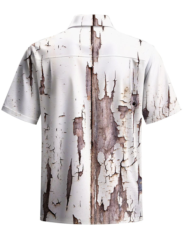 Alohadaddy® Vintage Abstract Rust Art Print Chest Pocket Men Short Sleeve Shirt Big &amp; Tall