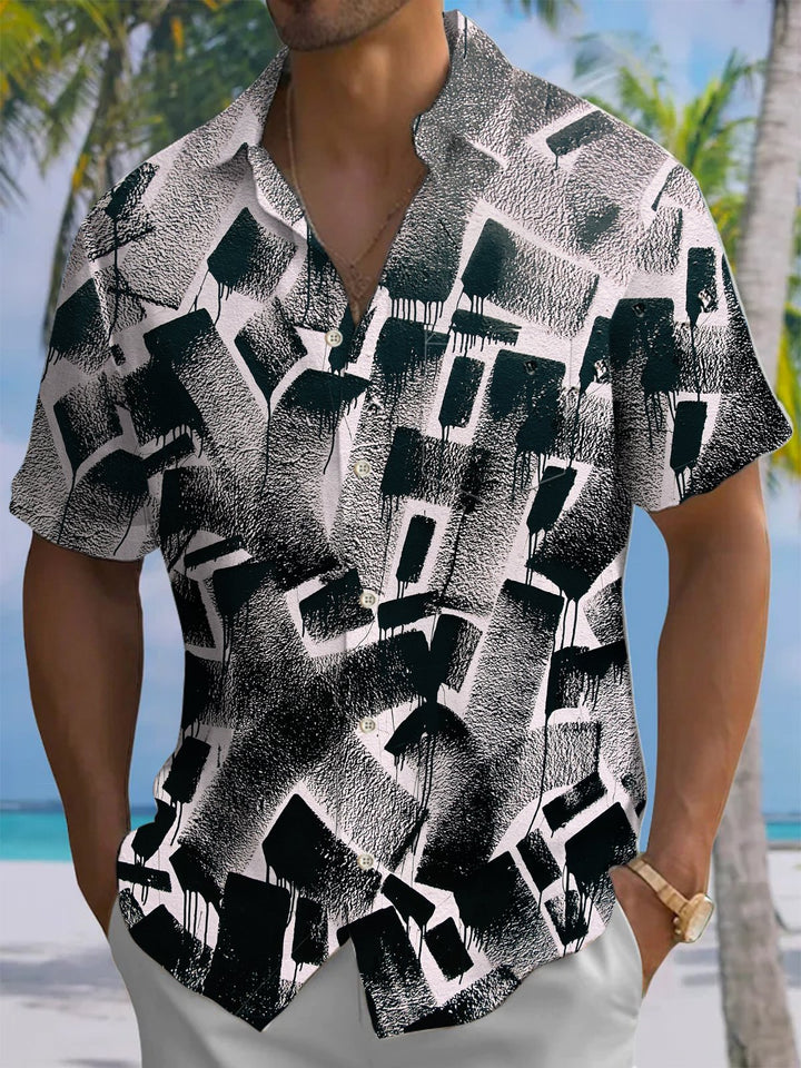Alohadaddy® Casual Geometric Art Print Chest Pocket Men&