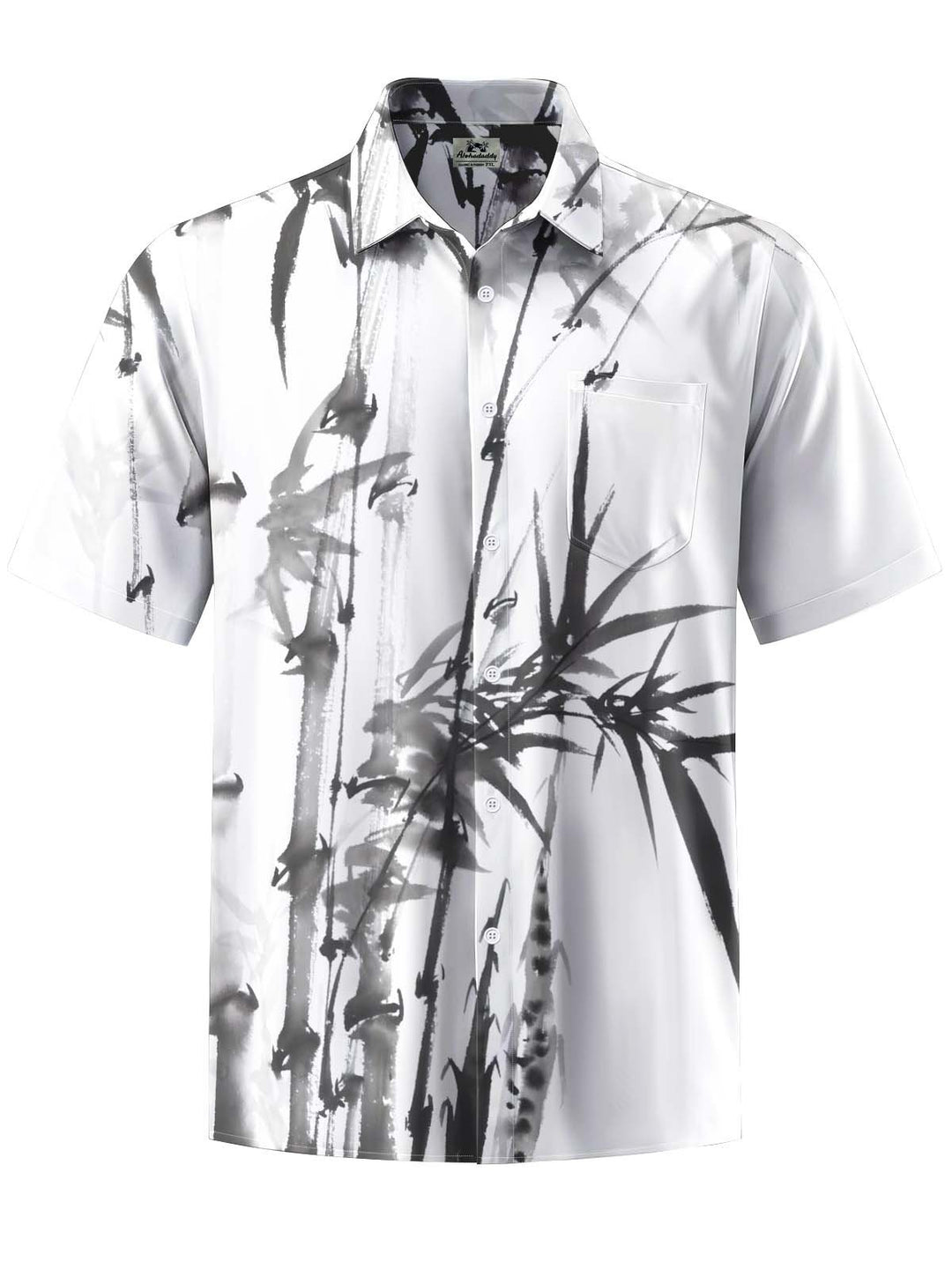 Alohadaddy® Casual Ink Painting Bamboo Print Art Chest Pocket Stretch Men&