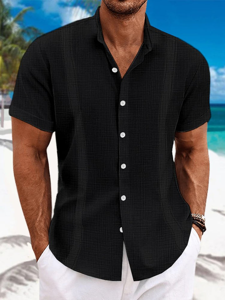 Alohadaddy Cotton Casual Stand Collar Short Sleeve Men&