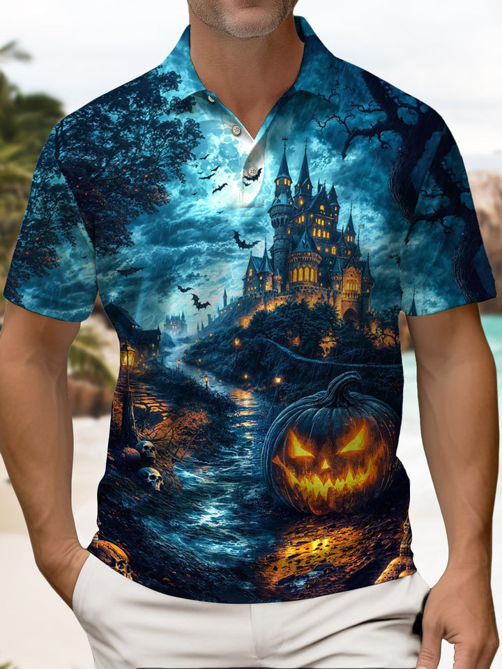 Alohadaddy® Halloween Castle Pumpkin Art Print Stretch Men&