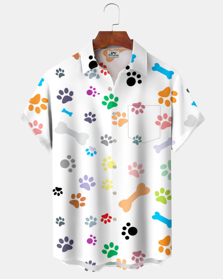 Alohadaddy® Hawaiian Cartoon Footprint Bone Print Art Button Stretch Pocket Men&