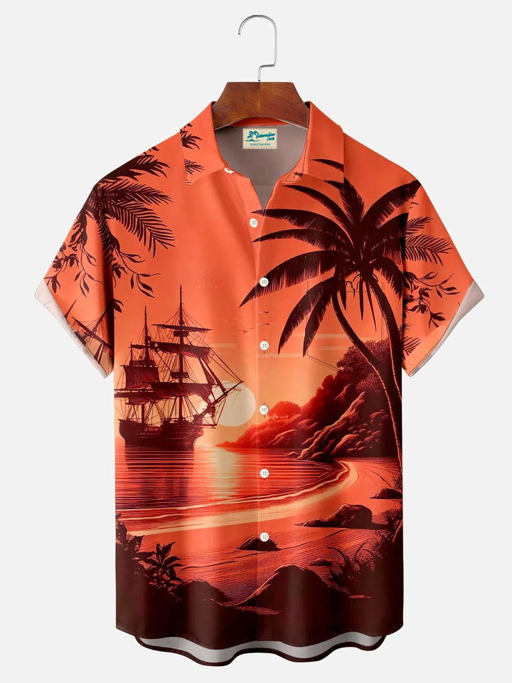 Chemise à manches courtes avec poche boutonnée pour homme Alohadaddy Hawaiian Coconut Palm Sailing Nautical Print 3D Big &amp;amp; Tall