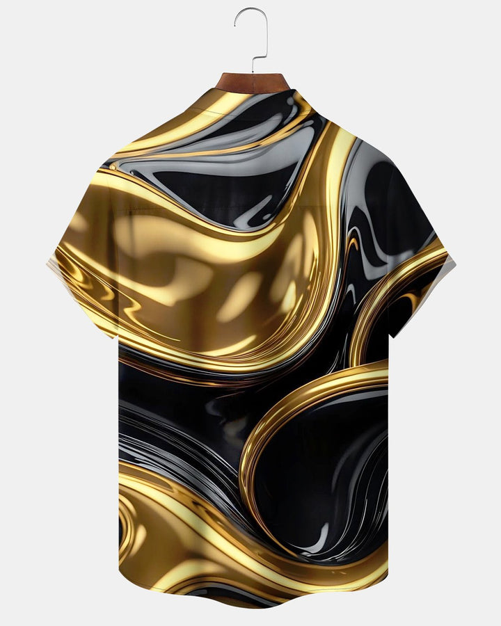 Alohadaddy® Casual Abstract Gradient Art Gold Striped Print Men&