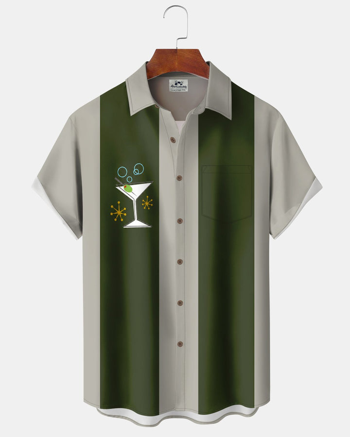Alohadaddy® Retro Cocktail Striped Geometric Bowling Print Men&