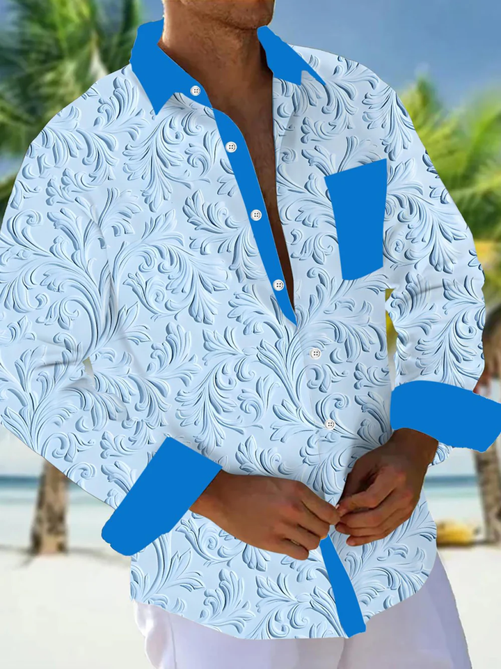 Alohadaddy® Casual Baroque Pattern Art Print Chest Pocket Men&