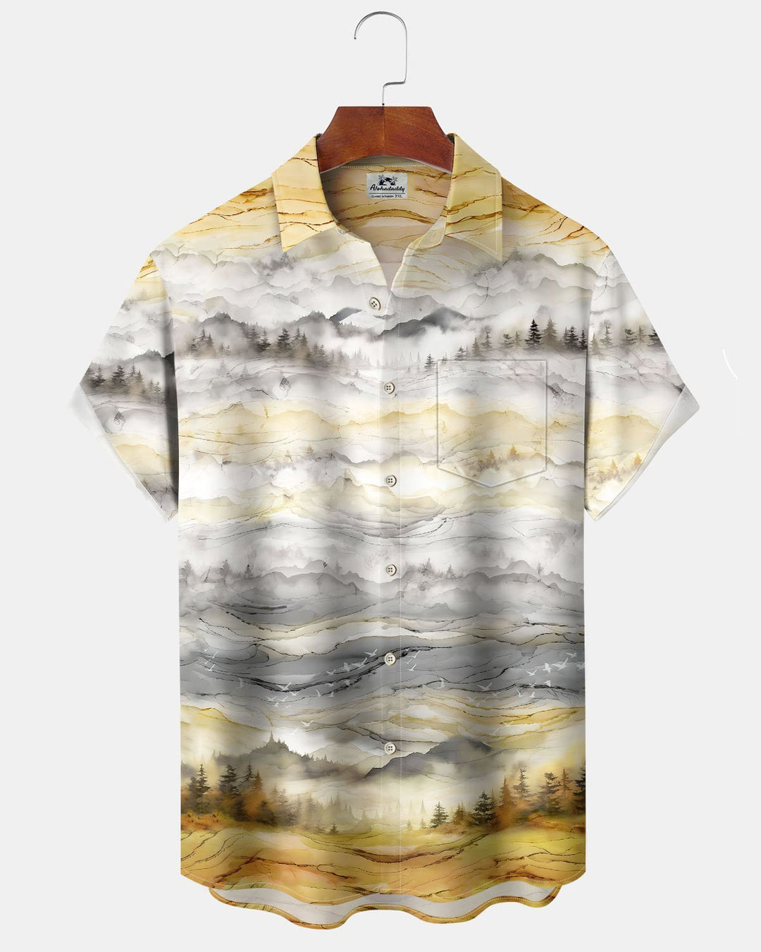 Alohadaddy® Vintage Mountain Print Art Button-Down Cardigan Men&