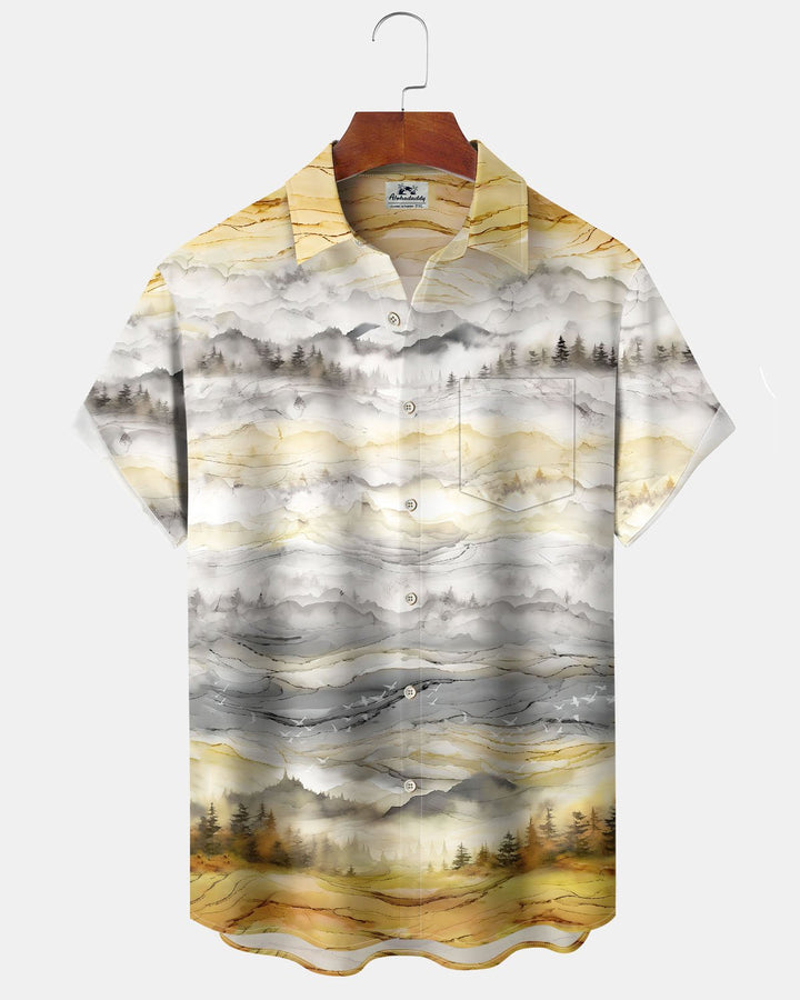 Alohadaddy® Vintage Mountain Print Art Button-Down Cardigan Men&