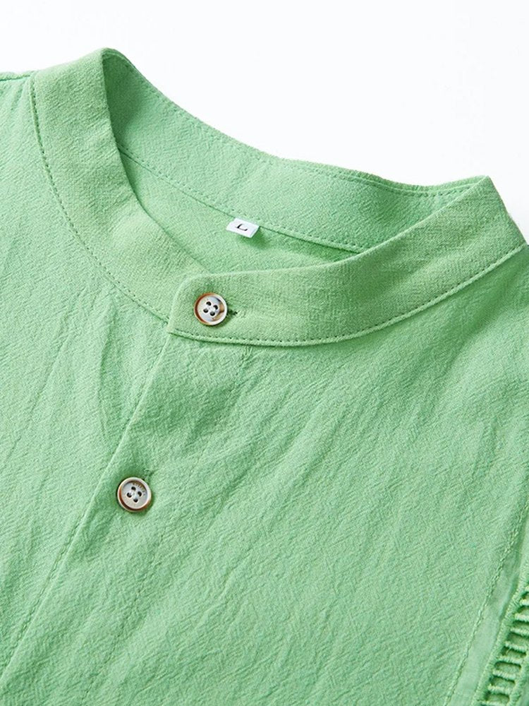 Alohadaddy Cotton Casual Stand Collar Short Sleeve Men&
