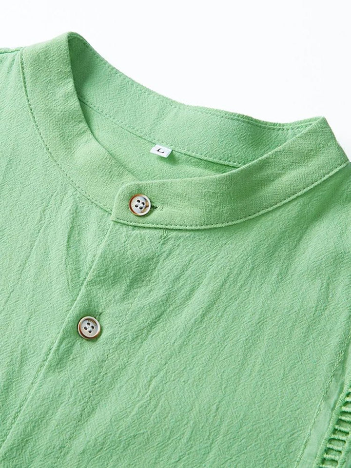 Alohadaddy Cotton Casual Stand Collar Short Sleeve Men&