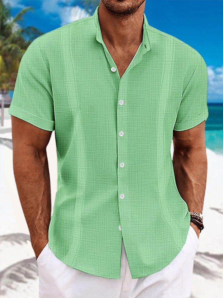 Alohadaddy Cotton Casual Stand Collar Short Sleeve Men&