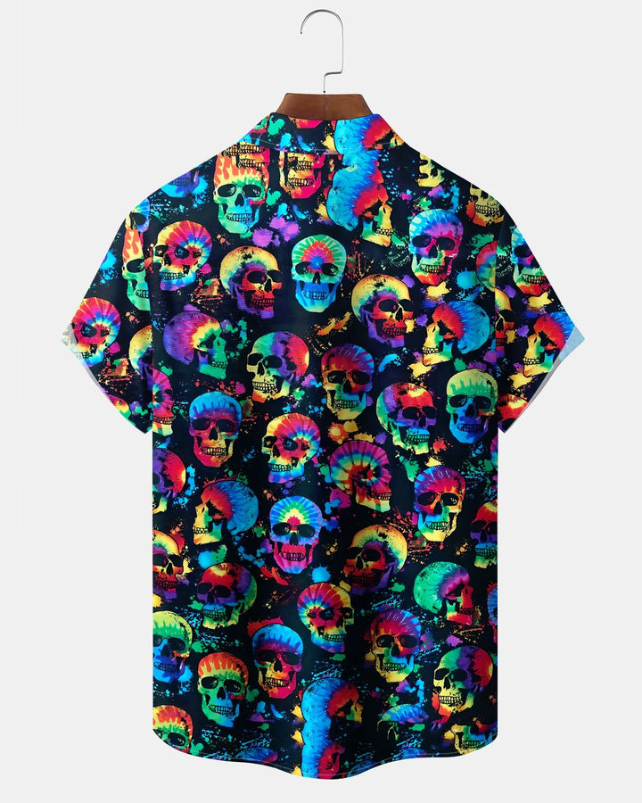Alohadaddy® Retro Skull Print Art Button Cardigan Men&