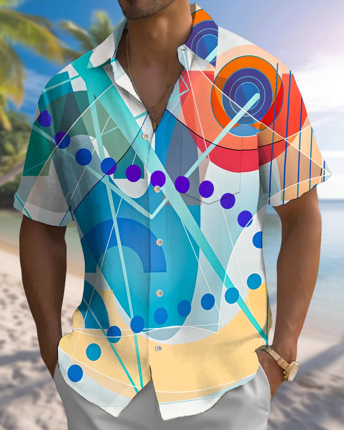 Alohadaddy® Casual Abstract Print Art Button Pocket Cardigan Men's Short Sleeve Shirt Big & Tall