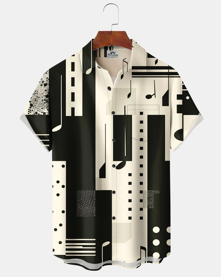 Alohadaddy® Casual Geometric Patchwork Musical Note Print Men&