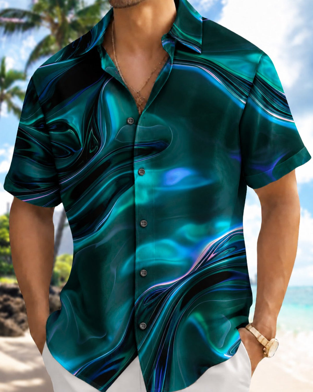 Alohadaddy® Casual Abstract Art Striped Print Men&