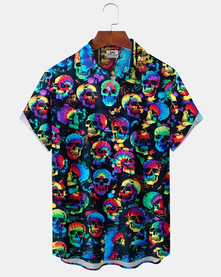 Alohadaddy® Retro Skull Print Art Button Cardigan Men&