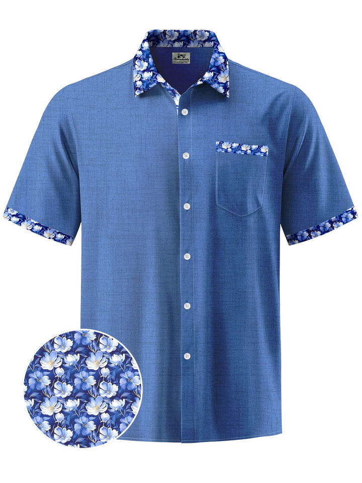 Alohadaddy® Casual Contrast Floral Print Chest Pocket Men&