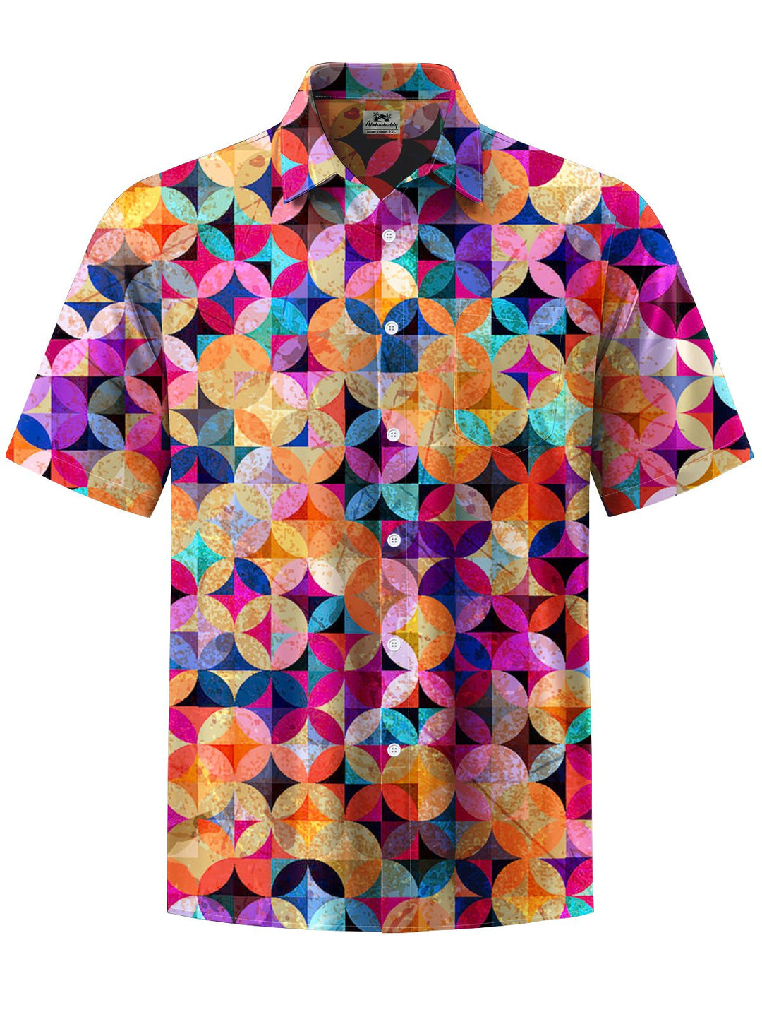 Alohadaddy® Casual Geometric Art Print Chest Pocket Men&
