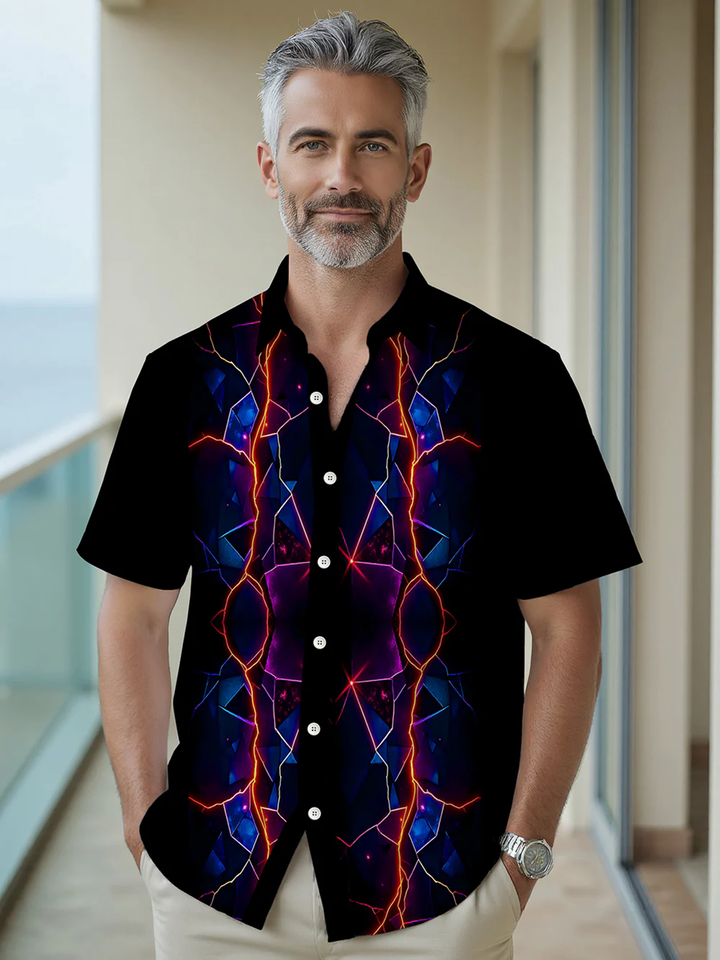 Alohadaddy® Casual Abstract Texture Art Print Chest Pocket Men&