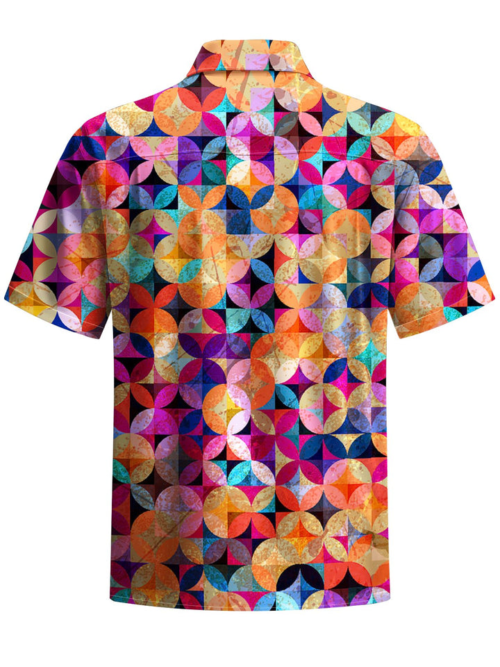 Alohadaddy® Casual Geometric Art Print Chest Pocket Men&
