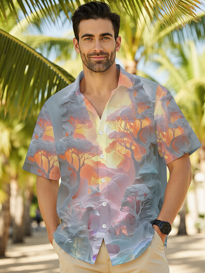 Alohadaddy® Casual 3D Cutout Printed Chest Pocket Men&