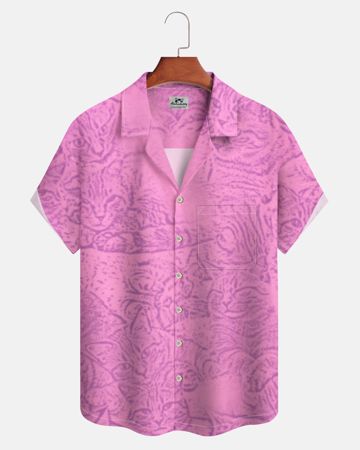 Alohadaddy® Casual Cat Print Art Button Pocket Cardigan Men's Short Sleeve Shirt Big & Tall