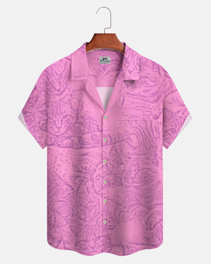 Alohadaddy® Casual Cat Print Art Button Pocket Cardigan Men&