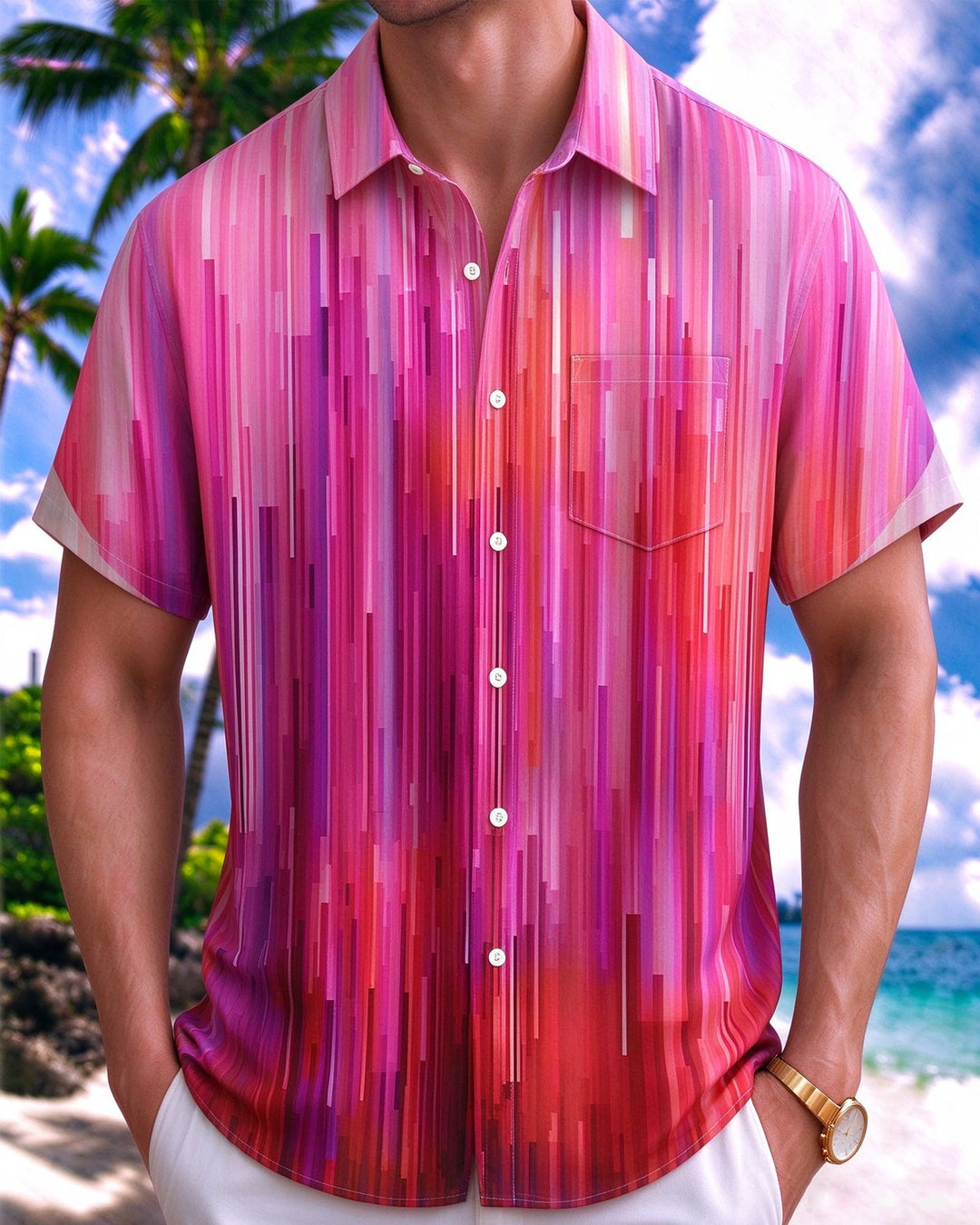Alohadaddy® Casual Geometric Abstract Stripe Art Print Men&