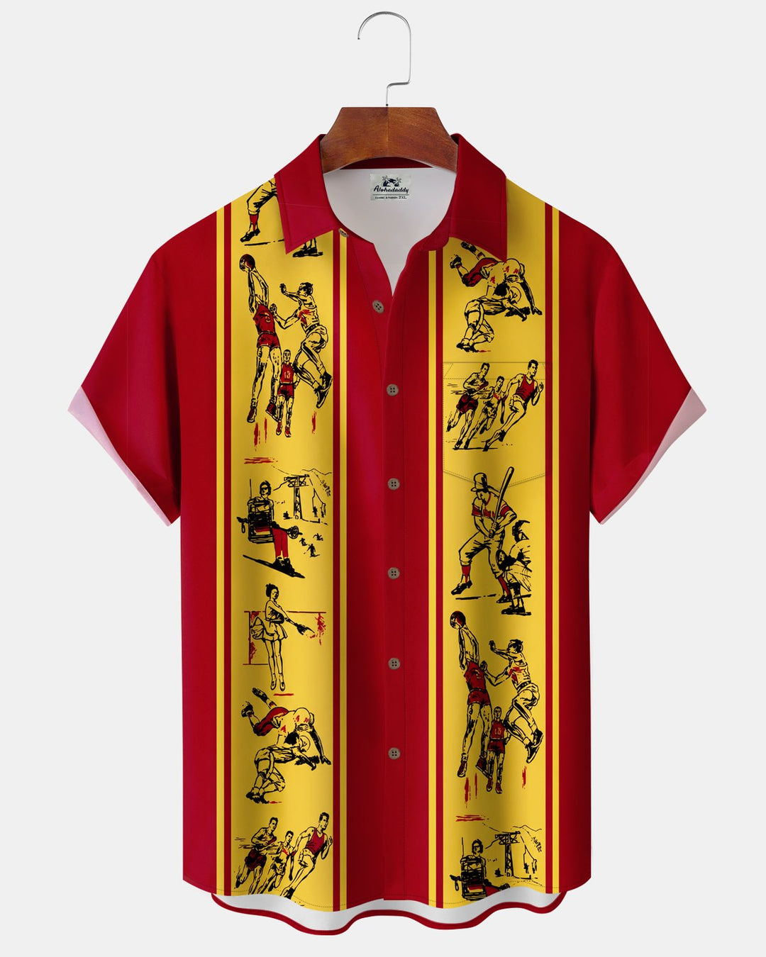 Alohadaddy® Retro Sports Portrait Striped Bowling Print Men&