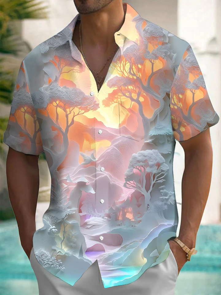 Alohadaddy® Casual 3D Cutout Printed Chest Pocket Men&