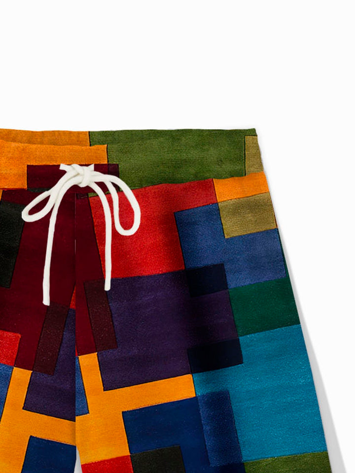 Pantalones cortos de playa para hombre con estampado geométrico en contraste retro de Alohadaddy